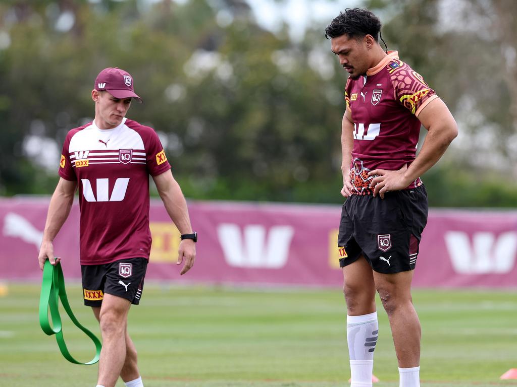 Jeremiah Nanai doing a fitness test at Sanctuary Cove on the Gold Coast ahead of Origin II in Melbourne. Picture: Adam Head