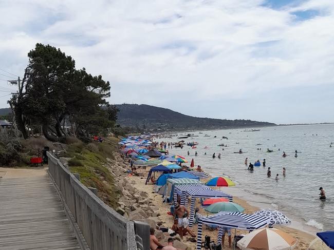 It’s standing room only at Safety Beach on hot days. Picture: Facebook