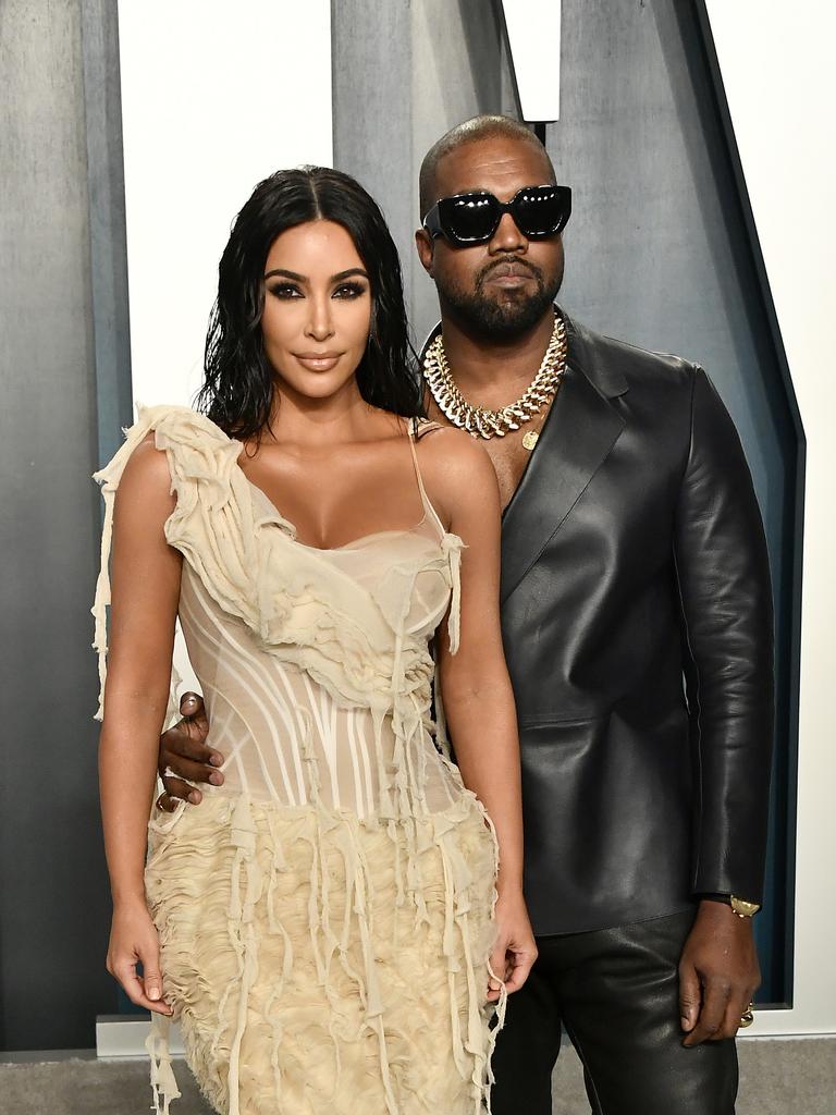 BEVERLY HILLS, CALIFORNIA - FEBRUARY 09: (L-R) Kim Kardashian and Kanye West attend the 2020 Vanity Fair Oscar Party hosted by Radhika Jones at Wallis Annenberg Center for the Performing Arts on February 09, 2020 in Beverly Hills, California. (Photo by Frazer Harrison/Getty Images)