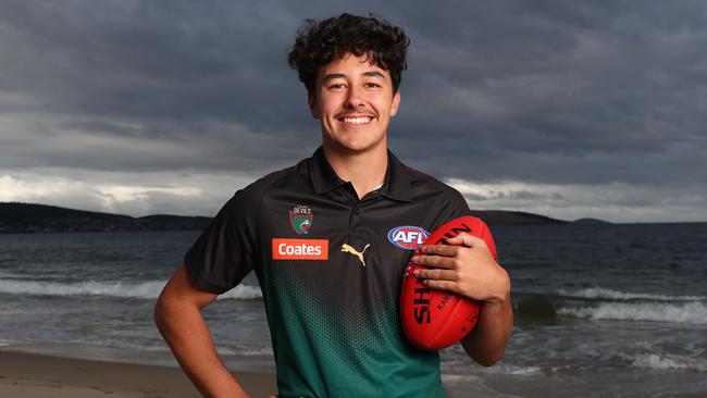 Tasmanian Devils draft prospect Jack Callinan, son of ex-Crow Ian Callinan. Picture: Nikki Davis-Jones