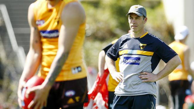 Alastair Clarkson watches on at Hawthorn training. Picture: Colleen Petch