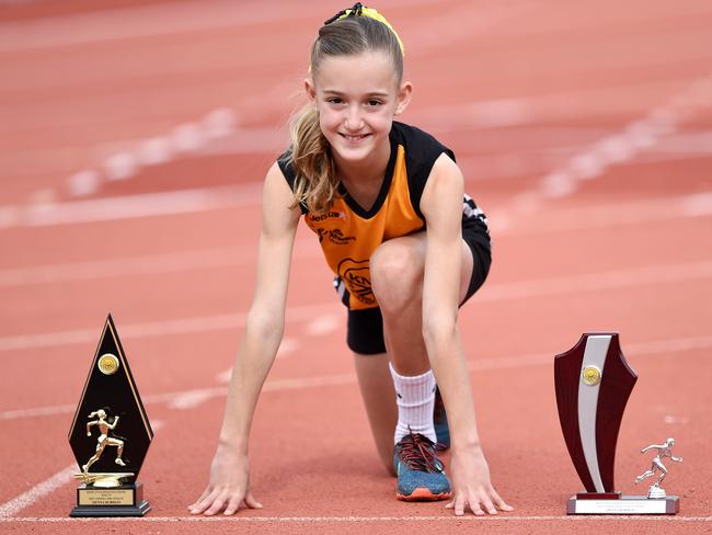 Sienna Kurdian, 10, with her awards. Picture: Steve Tanner