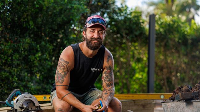 Daily Telegraph. 25, March, 2025.Jayden Bruni, director of 20Twenty Landscaping Constructions, on the job, in Menai, today.Picture: Justin Lloyd.