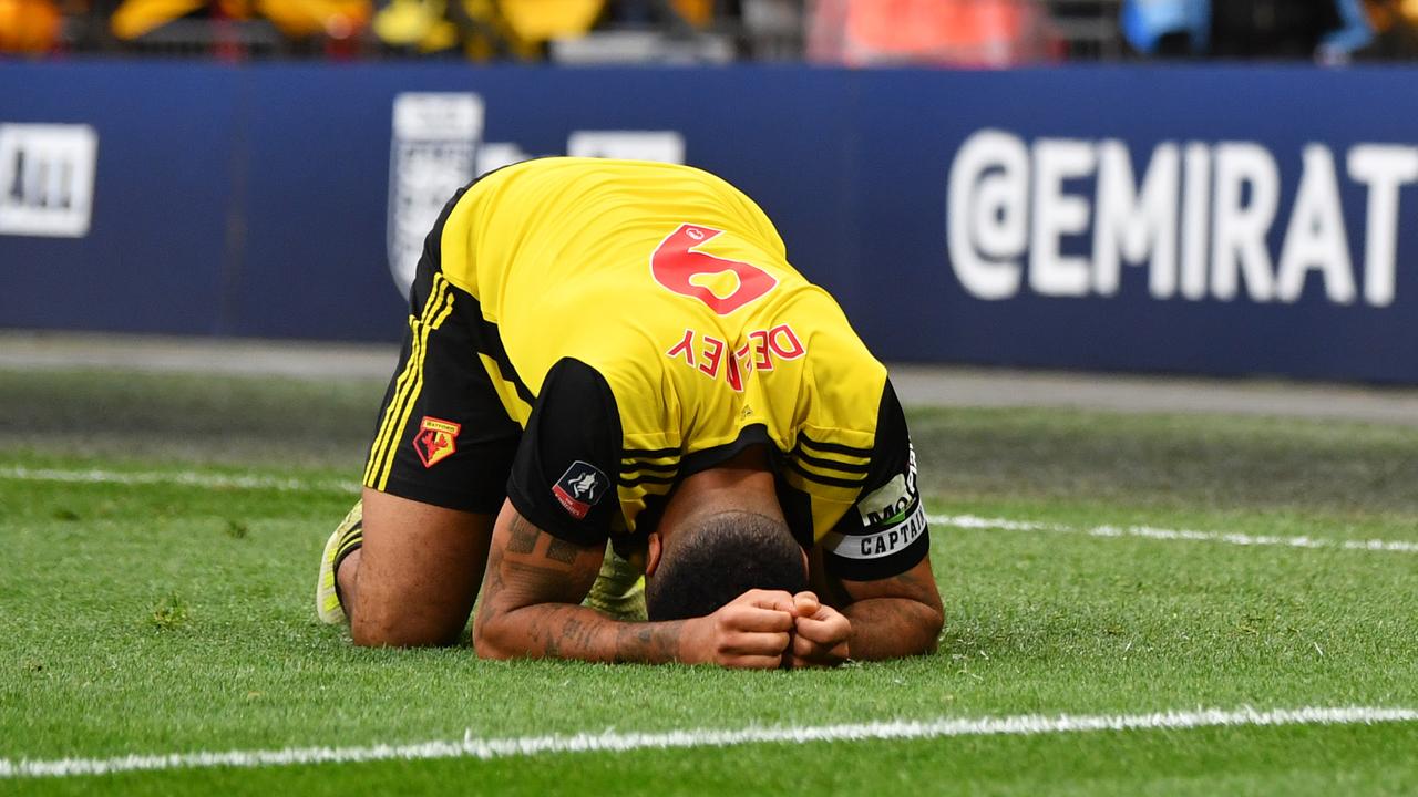 Troy Deeney of Watford reacts as he celebrates victory