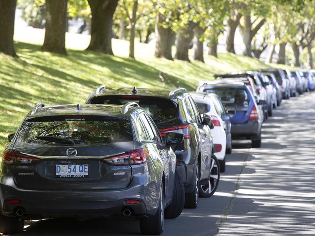 Cars line Digney Street in Dynnyrne. Picture: Chris Kidd