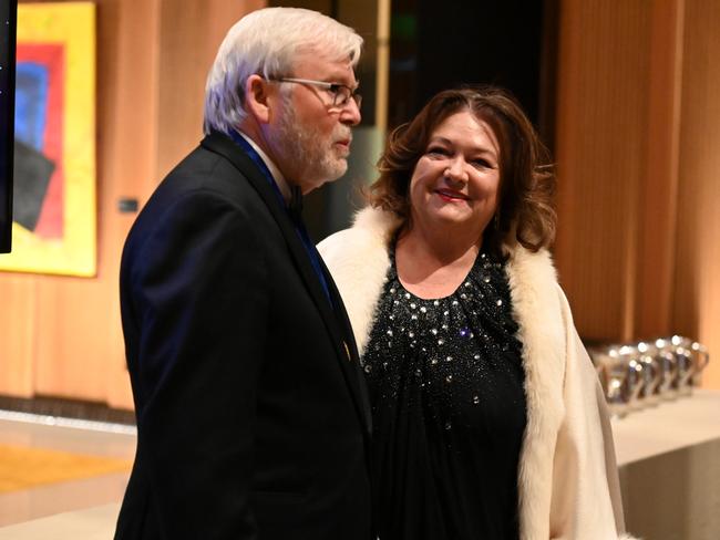 Kevin Rudd with mining billionaire Gina Rinehart at the Australia Day bash. Picture: Supplied