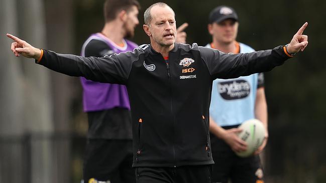 Coach Michael Maguire has been hampered in building the Wests Tigers’ playing squad. Picture: Phil Hillyard