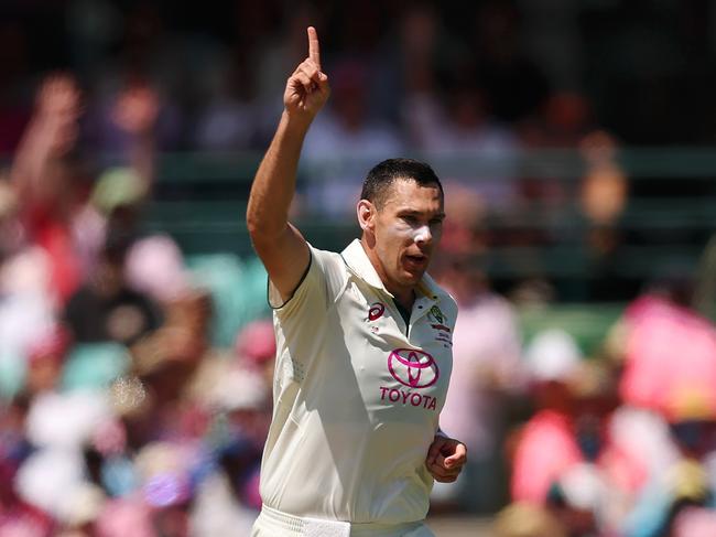 SYDNEY, AUSTRALIA - JANUARY 05: Scott Boland of Australia celebrates after dismissing Mohammed Siraj of India during day three of the Fifth Men's Test Match in the series between Australia and India at Sydney Cricket Ground on January 05, 2025 in Sydney, Australia. (Photo by Cameron Spencer/Getty Images)