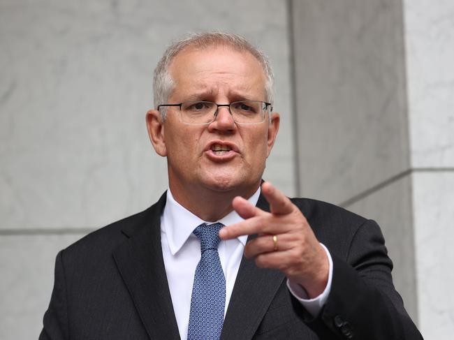 Prime Minister Scott Morrison spoke to the media during a press conference held at Parliament House in Canberra. Picture: NCA NewsWire / Gary Ramage