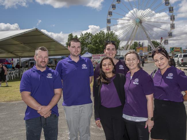 Chris McArdle, Nathan Hansen. Sonia Malik, Kim Brown, Casey McGlashan, Pip Wood of Value Care at the Mildura Show 2024. Picture: Noel Fisher