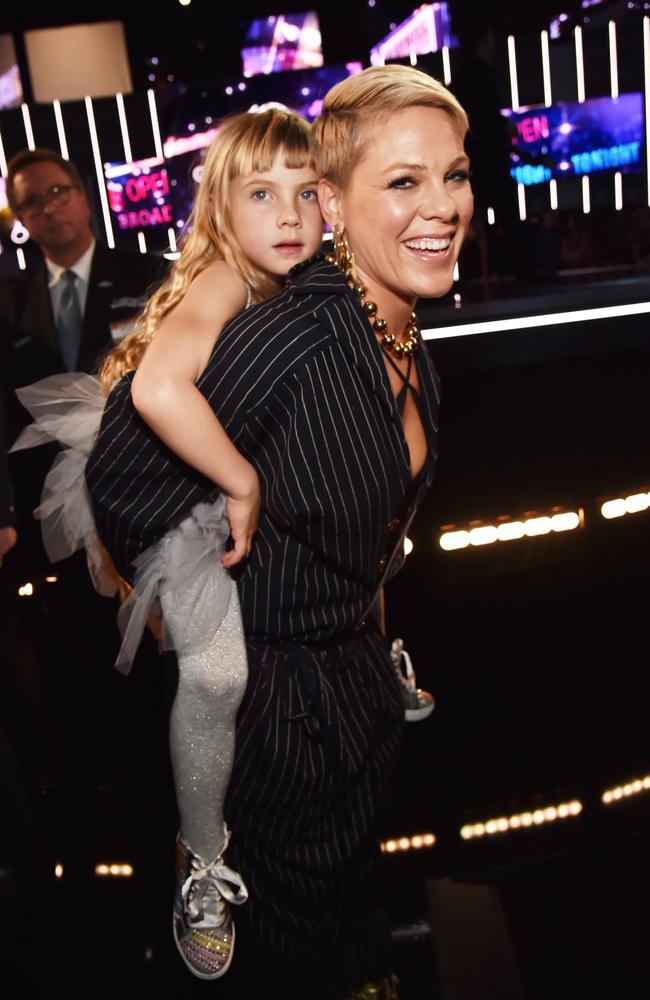 Recording artist Pink and her daughter Willow Hart attend the 60th Annual GRAMMY Awards at Madison Square Garden. Picture: Getty