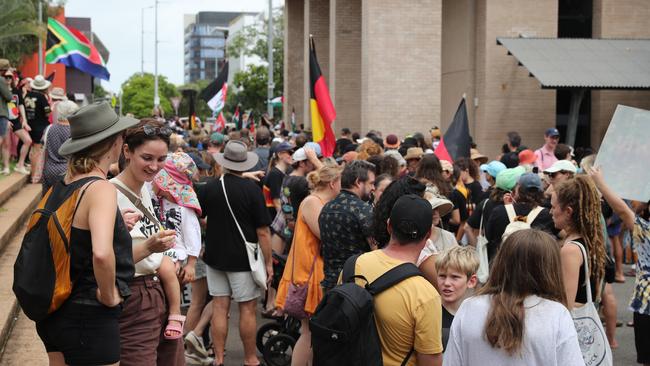 Hundreds of Territorians demonstrated on Invasion Day 2024 by marching from Civic Park through Darwin city on Friday, January 26. Picture: Zizi Averill