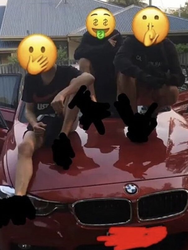 Three members of the Northside Gang on another luxury BMW. Picture: Instagram