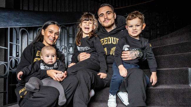 Boxer George Kambosos with wife Rebecca and children Santiago (8months), Leonidas (2yrs) and Evaliah (4yrs).