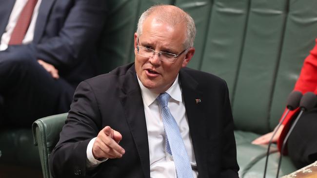 PM Scott Morrison during Question Time in the House of Representatives Chamber at Parliament House in Canberra. Picture: Kym Smith