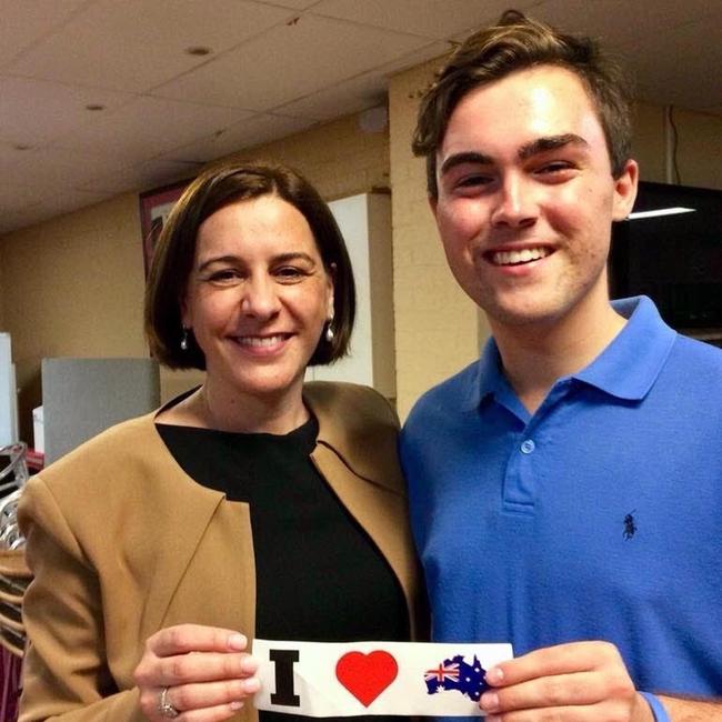 Opposition Leader Deb Frecklington with Young LNP Gold Coast chairman Barclay McGain