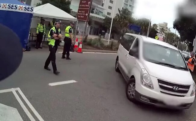 Six Victorian travellers in this mini-van were fined $4,000 each after attempting to enter Queensland with false border declarations. Picture Queensland Police Media