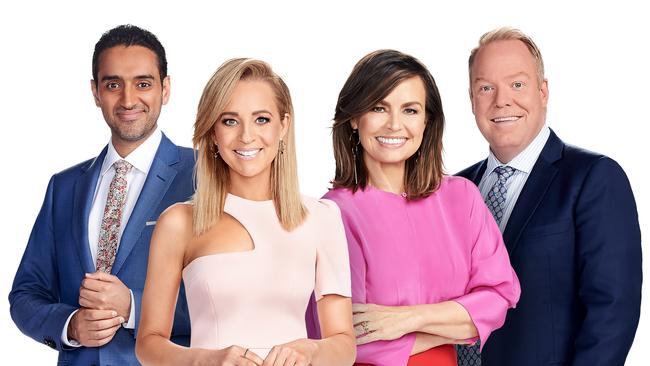 With The Project co-hosts Waleed Aly, Carrie Bickmore and Peter Helliar. (Pic: Channel Ten)