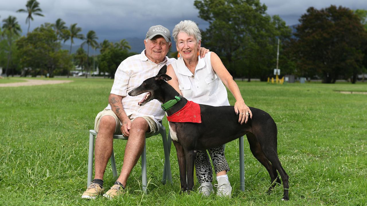 Ron and Margaret Shaw with Pickles, their 4yo adopted greyhound. Picture: Shae Beplate.