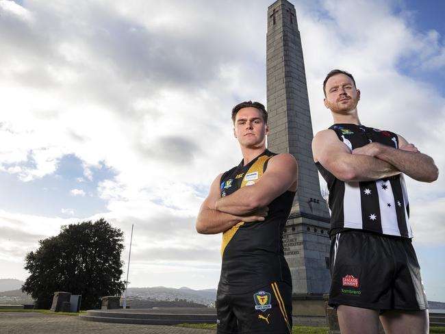 Tigers Kieran Lovell and Glenorchy James Deegan ahead of the Anzac Day clash. Picture Chris Kidd