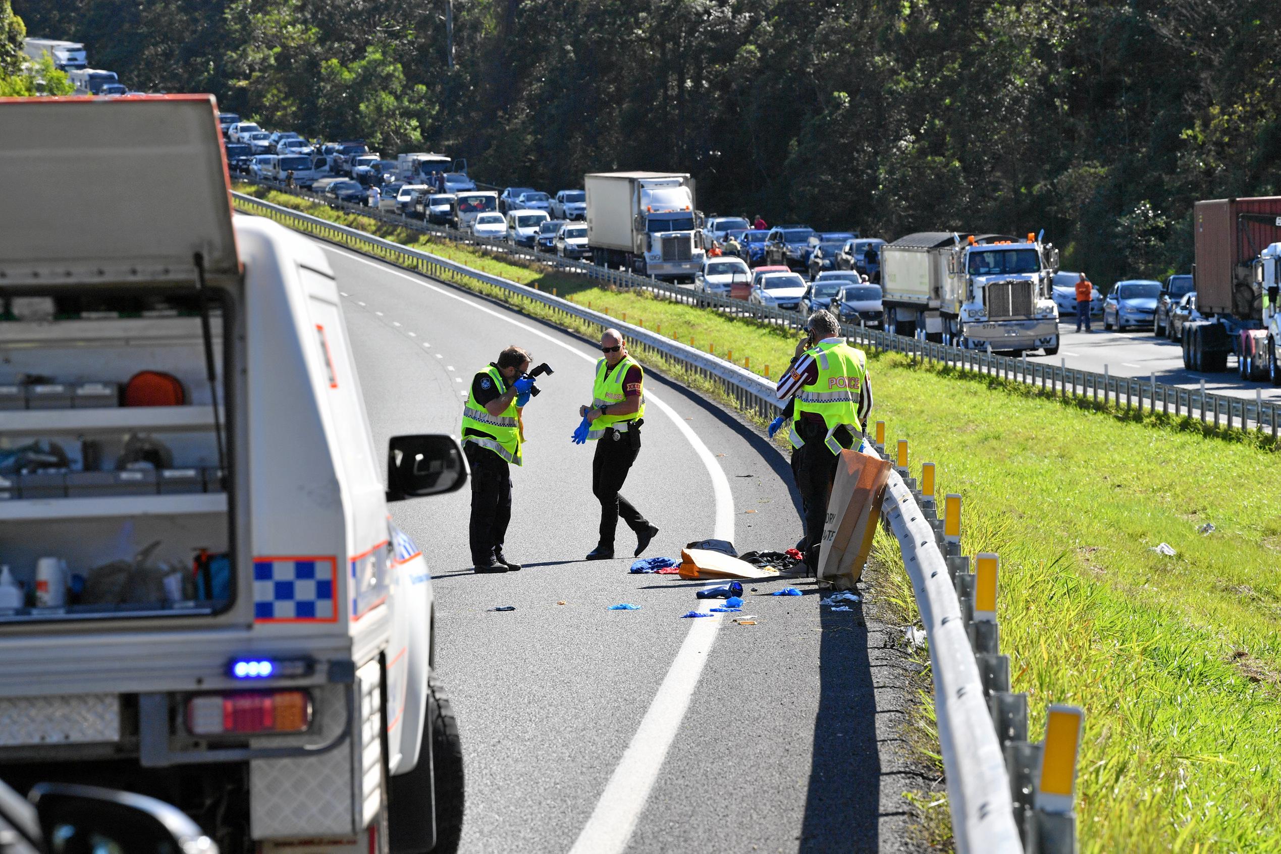 The police chased a car from north of Gympie and dozens of police apprehended a man near Parklands, just north of Nambour on the Bruce Highway. Traffic was stopped in both directions for several hours.