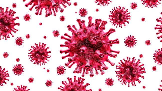 Coronavirus outbreak isolated on white and coronaviruses influenza background as dangerous flu strain cases as a pandemic medical health risk concept with disease cells as a 3D render.