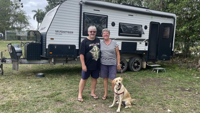 Tony and Kathy Doherty and their dog Willow were staying at the Proserpine RV Park overnight but won’t be coming back if there’s no free option left. Picture: Estelle Sanchez