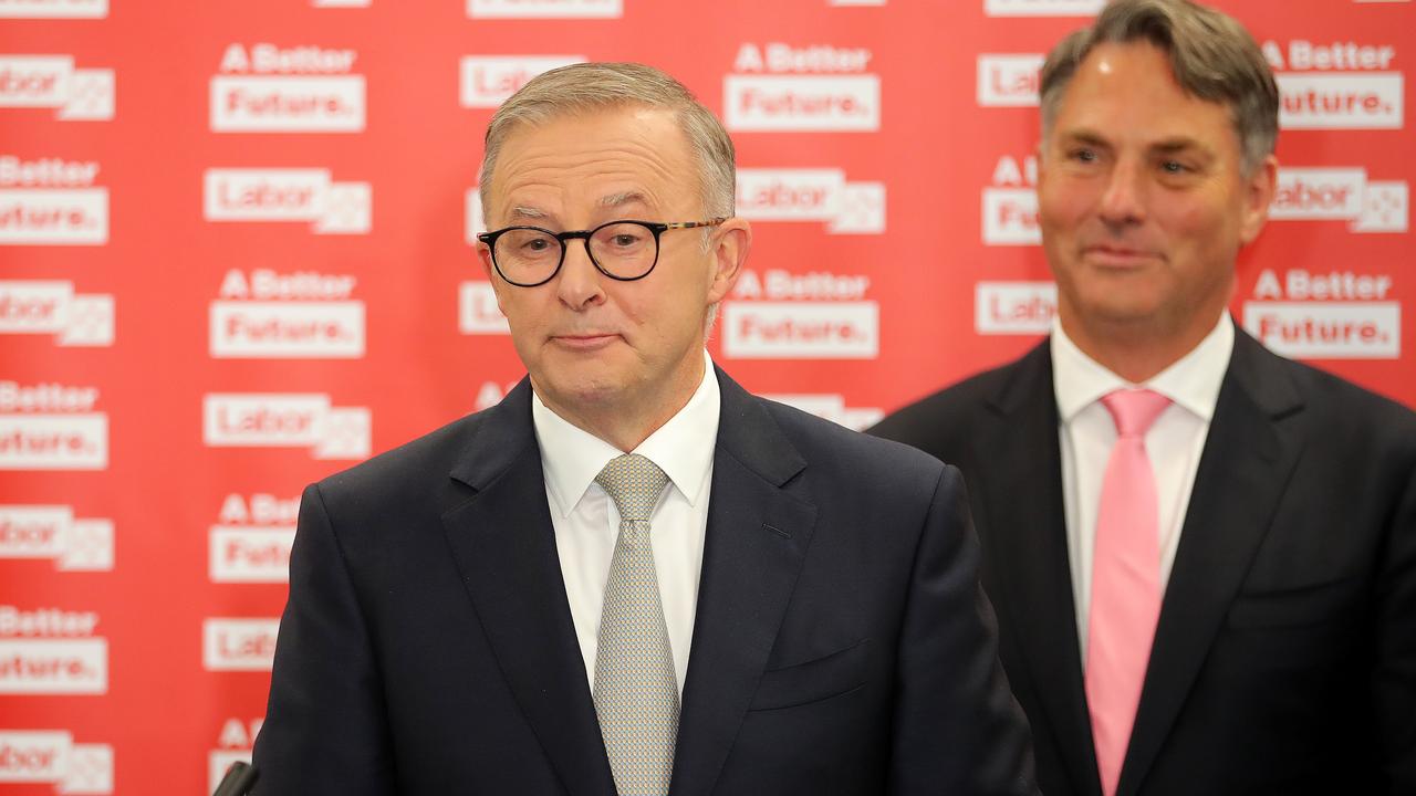 Anthony Albanese during his press conference after the rally but cuts it short after eight minutes. Picture: Toby Zerna