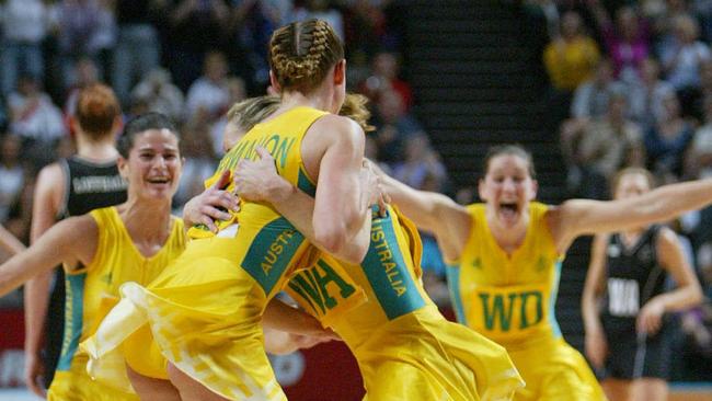 Sharelle McMahon was swamped after shooting the winning goal.