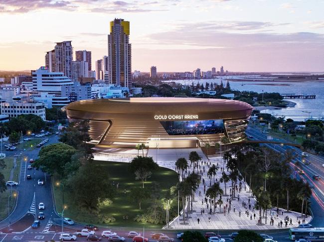 Artist impression of the proposed Gold Coast Arena boutique stadium at Carey Park, Southport. Picture: Supplied by Gold Coast City Council