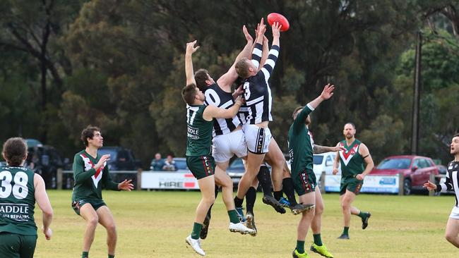 Action from the Hills Football League match between Hahndorf and Blackwood on Saturday. Picture: Fi Zevenboom