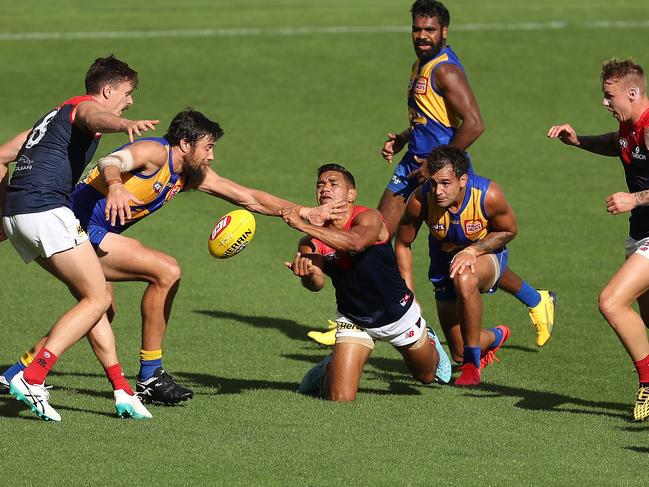 The match between West Coast and Melbourne in Perth on Sunday afternoon was the final AFL game before the competition was suspended. Picture: Getty