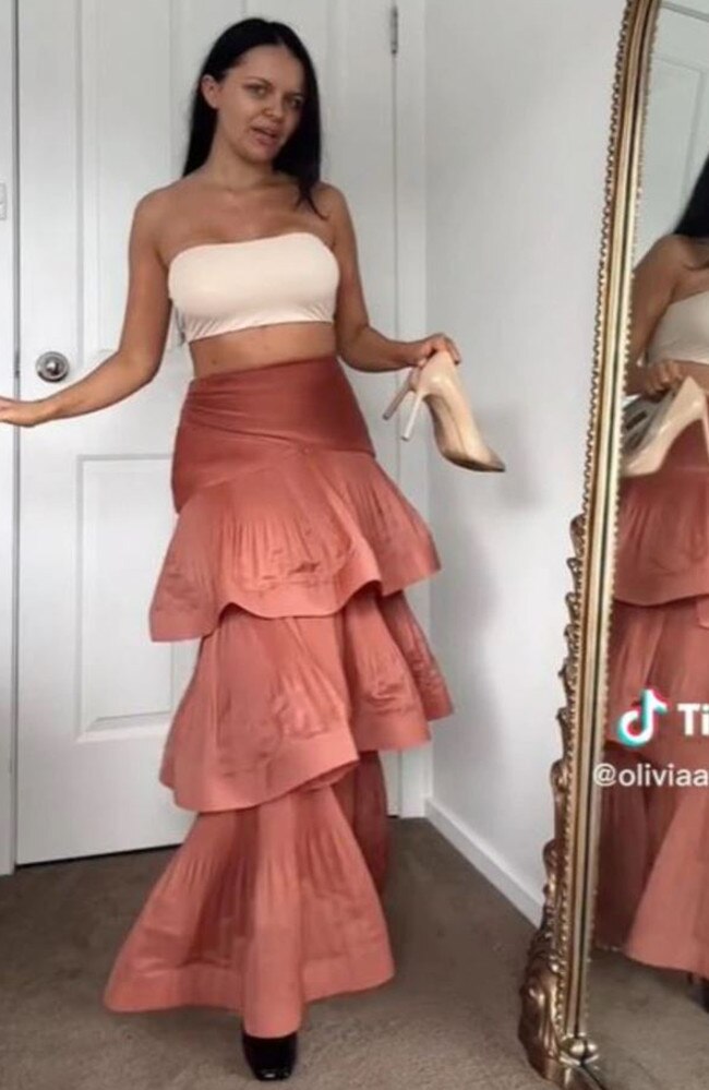 Melbourne woman Olivia Burrows Sutherland copped similar backlash for wearing a crop top to a wedding earlier this year. Picture: TikTok