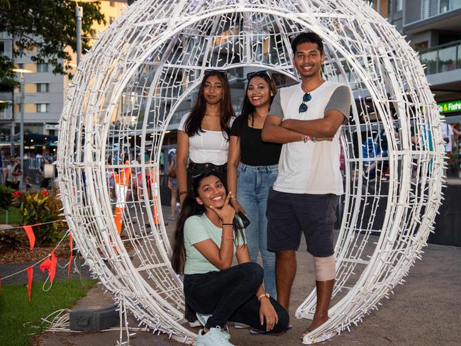 DARWIN, AUSTRALIA Sunday, 31 December, 2023:DARWIN NEW YEARS EVE 2023 Sneha Narayan, Sandhya Narayan, Shireesti Narayan and Ajinesh Narayan pose for a photo at Darwin Waterfront. Picture: Pema Tamang Pakhrin