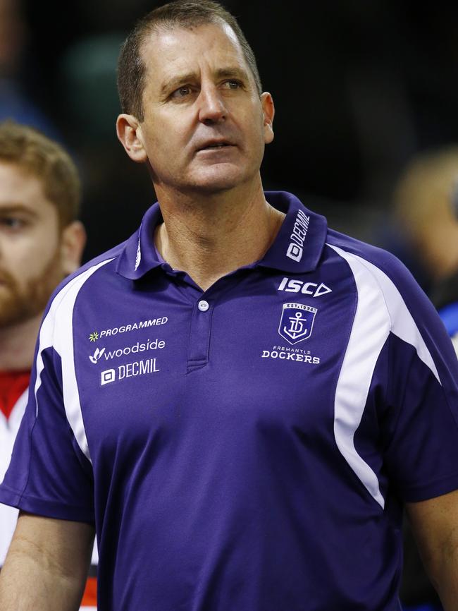 Fremantle coach Ross Lyon hopes his emerging youngsters can one day take over from the likes of Matthew Pavlich and Luke McPharlin. Picture: Michael Klein