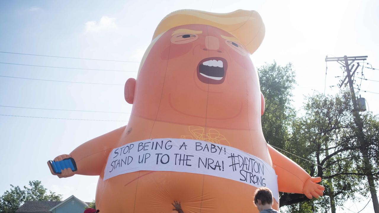 The Trump baby blimp has become a regular feature at protests against the US administration. Picture: Megan Jelinger / AFP.