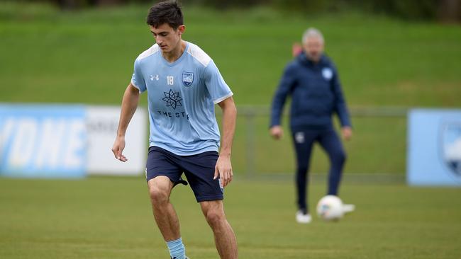 Sydney FC’s Luke Ivanovic trains ahead of the A-League season’s resumption. Picture: AAP Image/Dan Himbrechts