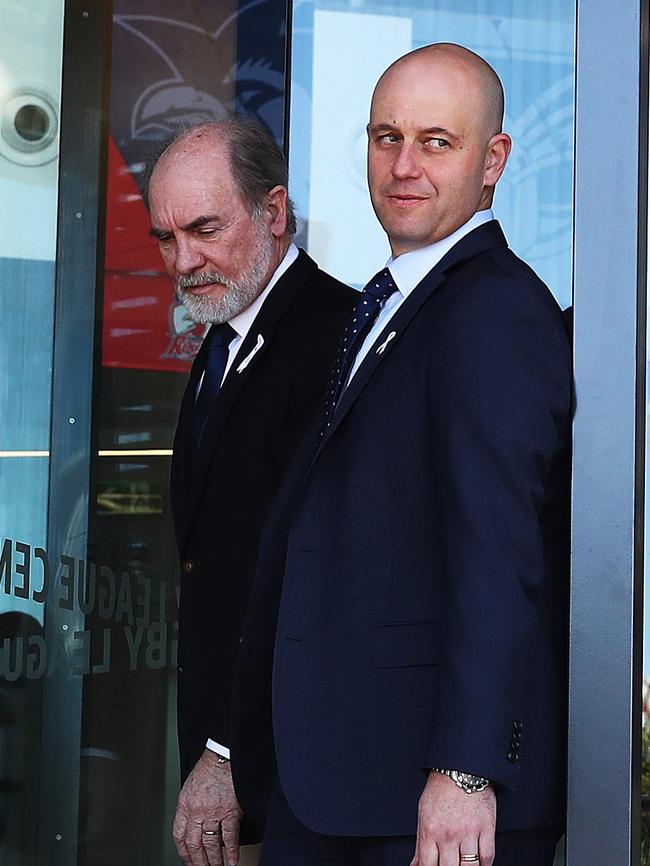 John Grant and National Rugby League chief executive Todd Greenberg.  Picture: Brett Costello