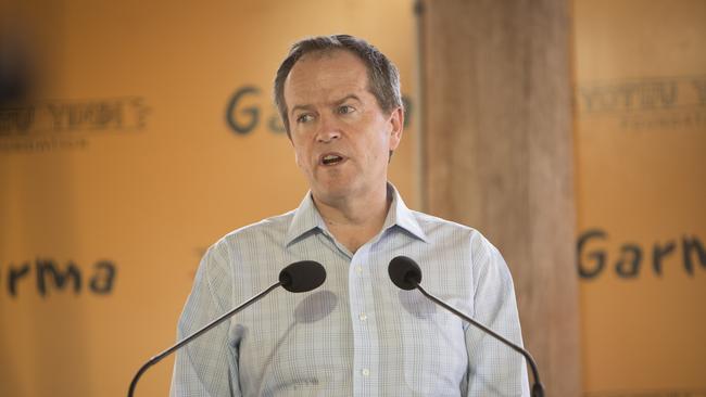 Opposition Leader Bill Shorten speaking at the Garma forum in Arnhem Land. Picture: Peter Eve