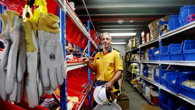 NSW RFS Shoalhaven district manager, superintendent Mark Williams, pictured in the supply room at Nowra on the NSW south coast. Picture: Nikki Short