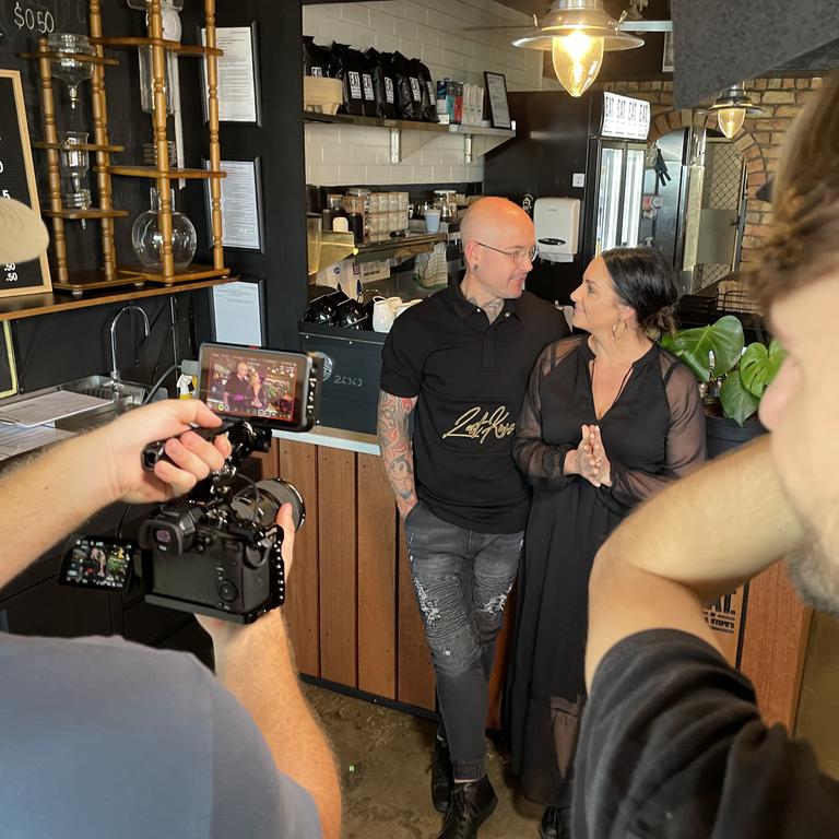 Dan and Steph Mulheron filming in Hervey Bay in their Eat at Dan + Steph's restaurant. Picture: supplied