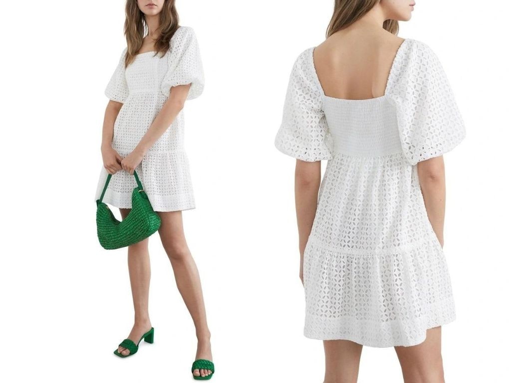 French Connection Cutwork Puff Sleeve Dress