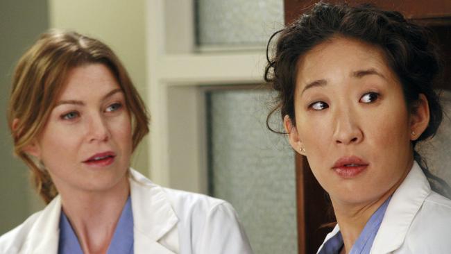 Ellen Pompeo and Sandra Oh in a scene of Grey's Anatomy.