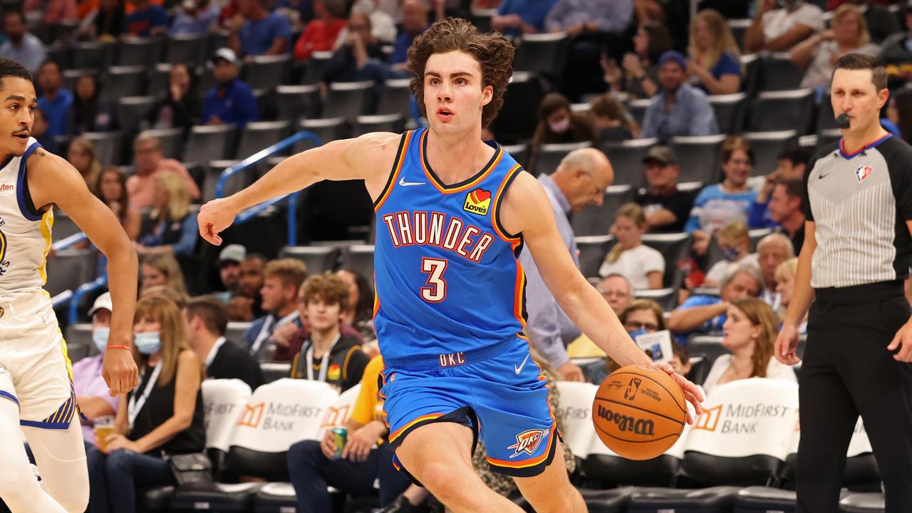 Josh Giddey has been on fire in his debut NBA season are coming through the NBL. (Photo by Ned Dishman/NBAE via Getty Images)