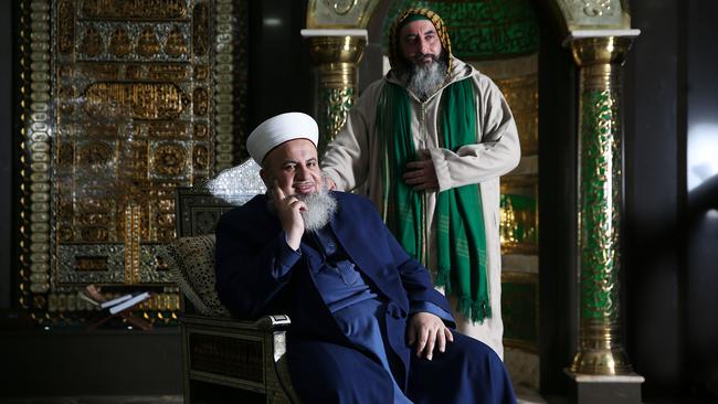 Sheik Azzam Mesto and his deputy Kamel Hamed at Rahma Mosque in Guildford, Sydney, on Tuesday. Picture: Jane Dempster