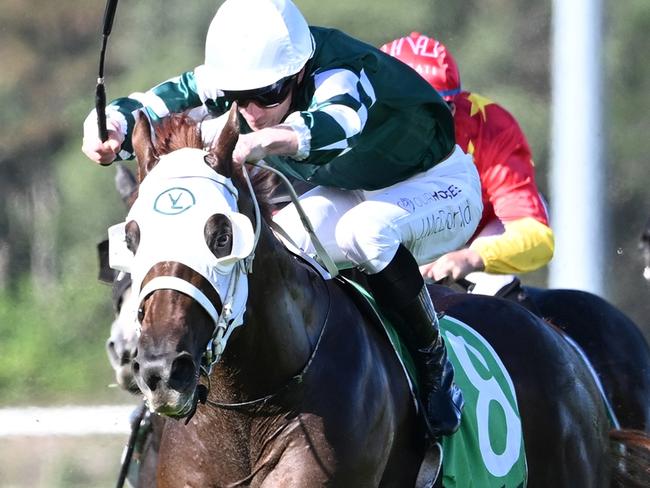 James McDonald rides his way to three winners in as many starters at the Sunshine Coast in the Ken Russell Memorial aboard Althoff. Picture: Grant Peters - Trackside Photography.