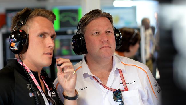 Zak Brown (R) with fellow Walkinshaw Andretti United co-owner Ryan Walkinshaw at the Melbourne 400.