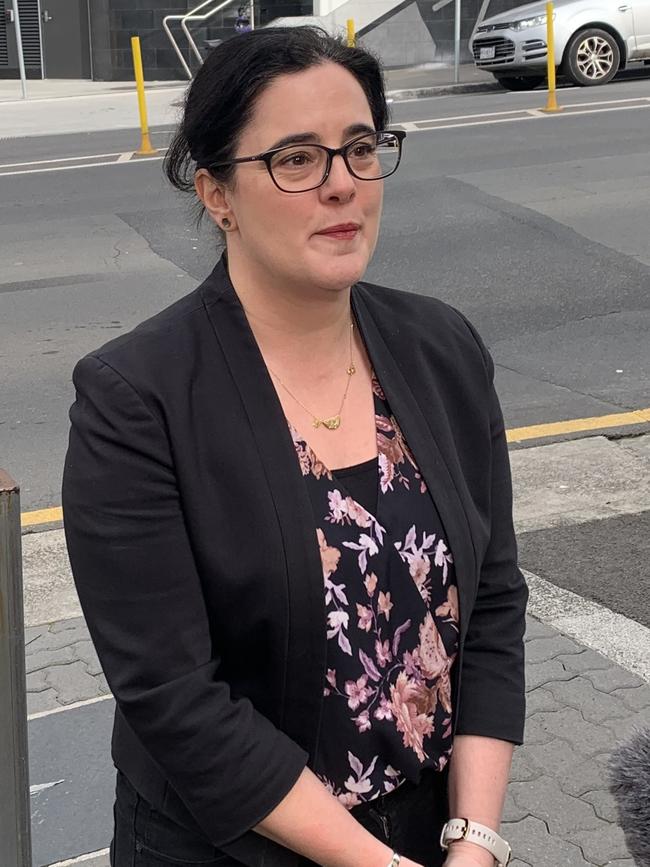 Labor health spokesperson, Ella Haddad, speaks to media outside the Royal Hobart Hospital.