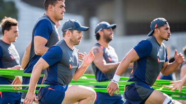 Wallabies players train in Sydney on Wednesday ahead of the first Bledisloe Cup Test. Picture: RUGBY.com.au/Stuart Walmsley