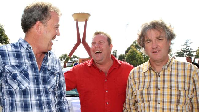 Top Gear Live preview at Melbourne Showgrounds. Hosts Jeremy Clarkson, Shane Jacobson, and James May.